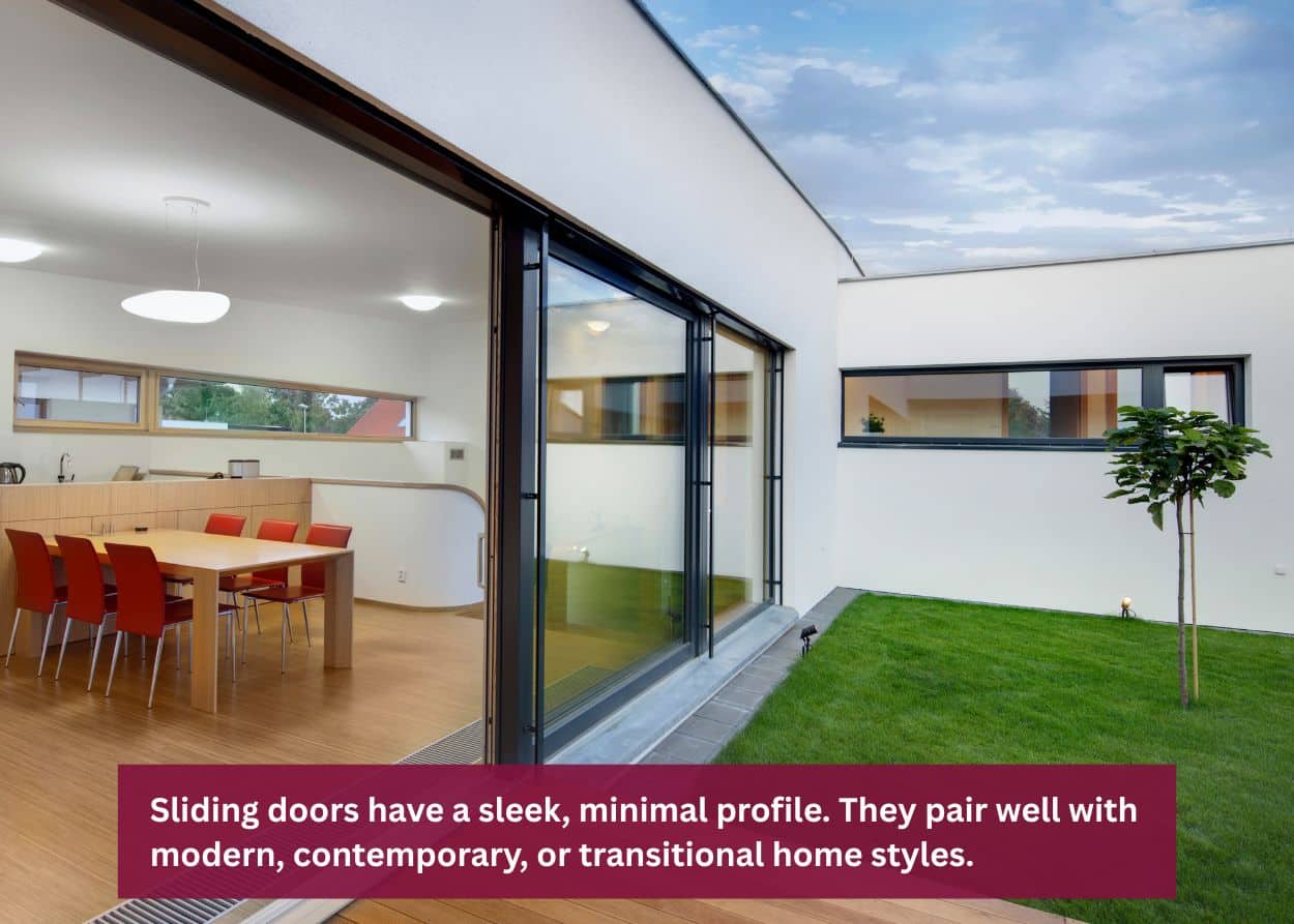 Modern home featuring large sliding patio doors that connect indoor and outdoor living spaces