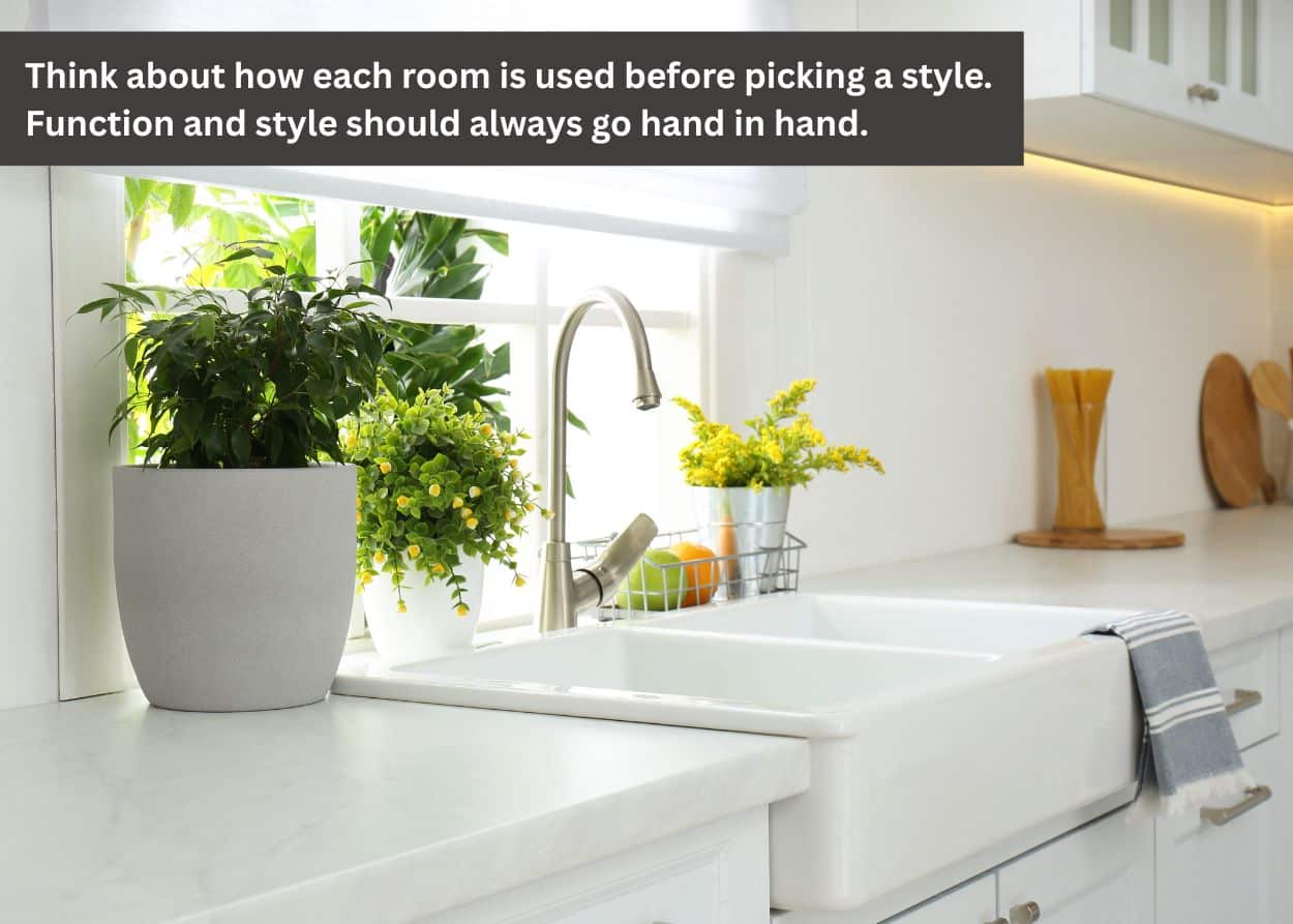 Bright kitchen window above sink providing natural light with plants and modern interior design