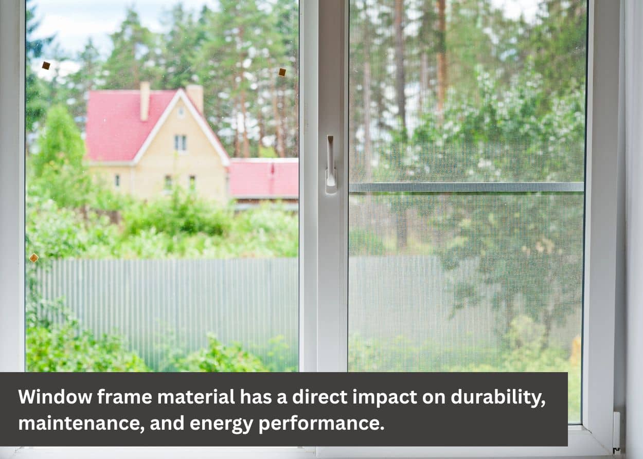 Double-pane residential window with outdoor view showing energy efficiency and insulation features